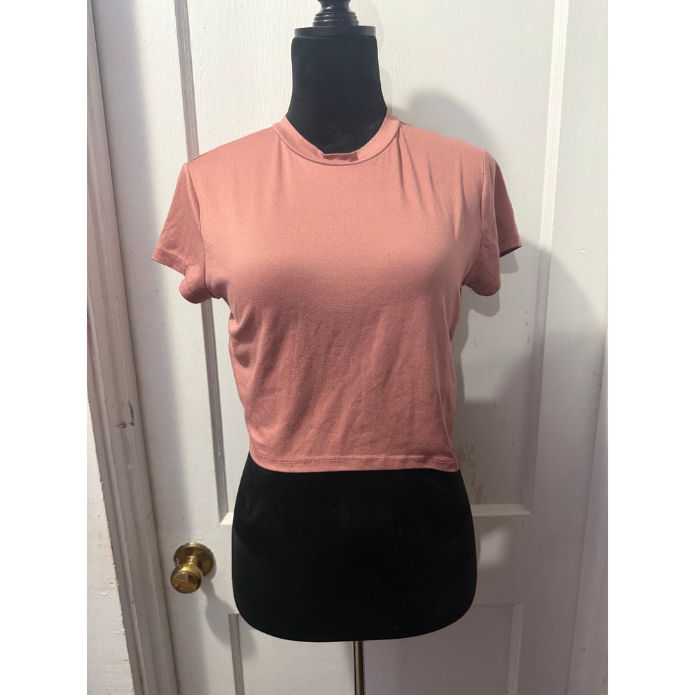 Heart Hips Pink Short Sleeve Crop Top Crew Neck T-Shirt Size Large